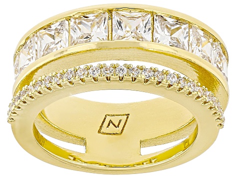 White Cubic Zirconia 18k Yellow Gold Over Brass Ring, Stud, and