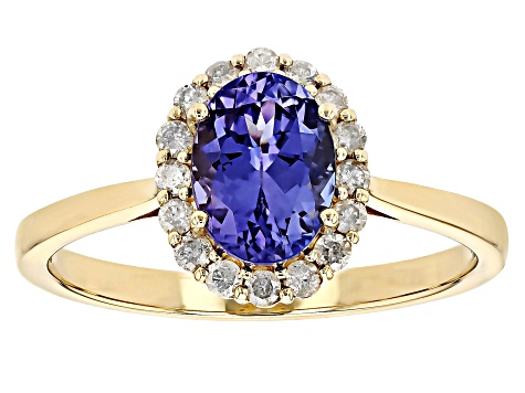 Blue Tanzanite With White Diamond 10k Yellow Gold Ring 1.23ctw