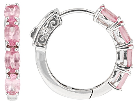 Pink Spinel Rhodium Over Sterling Silver Hoop Earrings 2.04ctw