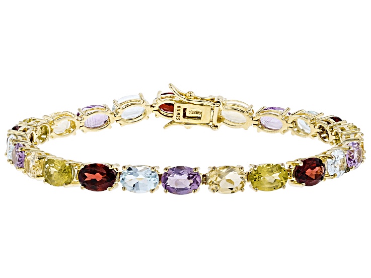 Multi-gemstones 18k yellow gold over sterling silver bracelet