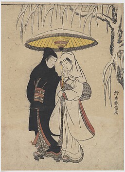 Suzuki Harunobu - Lovers Walking in the Snow (Crow and Heron