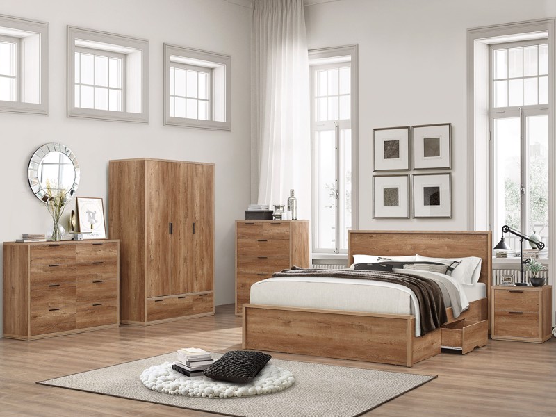 Land Of Beds Mars Oak Finish Wooden Bed Frame | Land of Beds