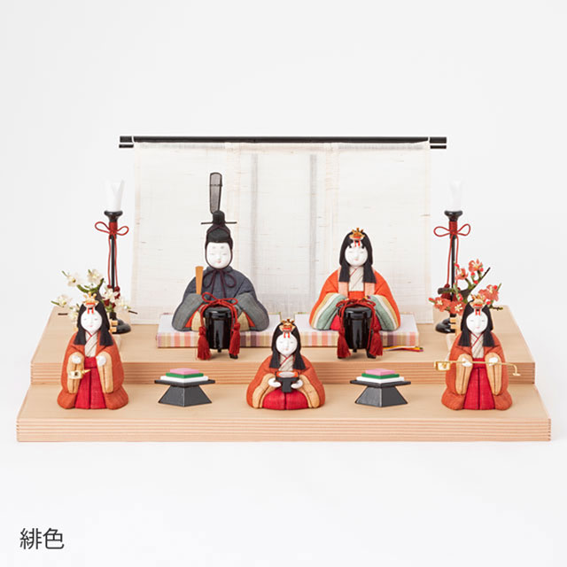 手織り麻の木目込み雛飾り 五人飾り 背景（几帳）・素木台【順次発送
