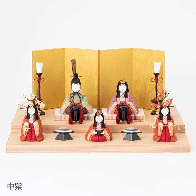 手織り麻の木目込み雛飾り 五人飾り 背景（屏風）・素木台【順次発送