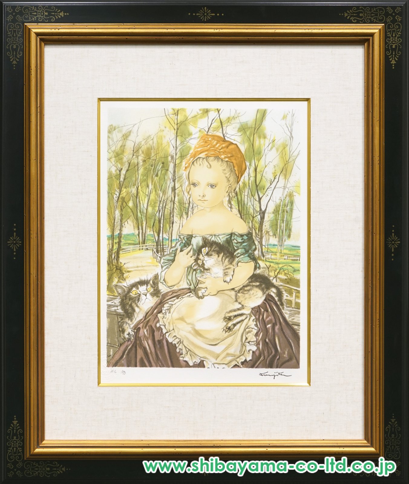 藤田嗣治「2匹の猫を抱く少女」リトグラフ :: 絵画買取・販売 - シバヤマ