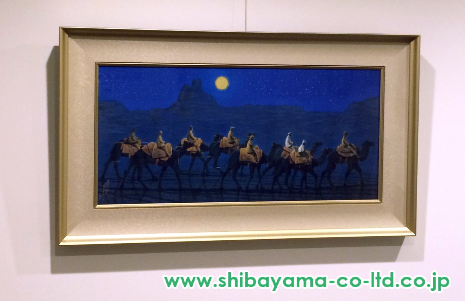 油彩/F6号/月下シルクロードを行く/平山郁夫/正面サイン/裏サイン/落款