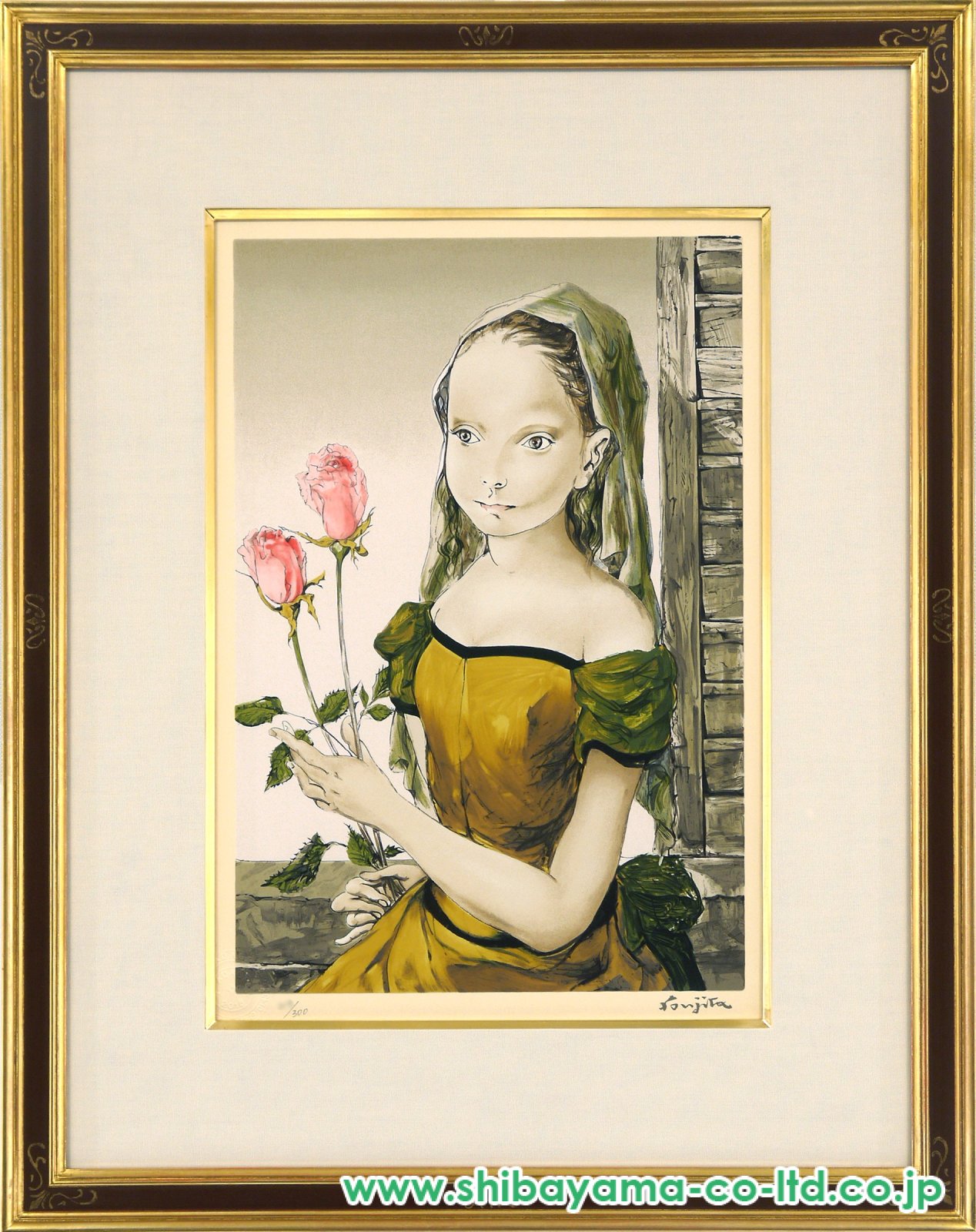 藤田嗣治「花をもつ少女」リトグラフ :: 絵画買取・販売 - シバヤマ