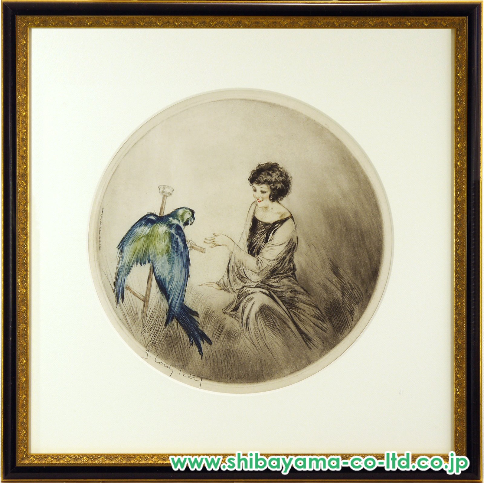 ルイ・イカール限定版・アールデコ/青いインコ、希少な額装用画集より