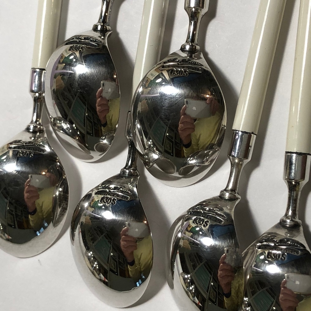 Vintage Hans Hansen , Amalie Pattern, Espresso Spoons (6) Enamel