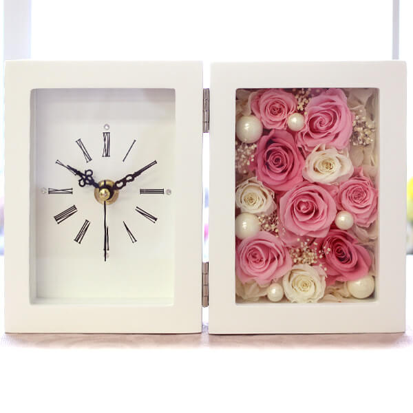 プリザーブドフラワー バラの置き時計 退職祝い 誕生日 結婚祝い