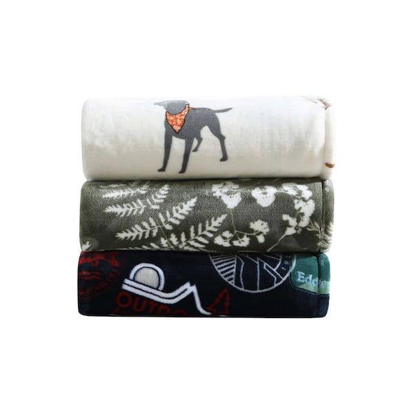 Eddie Bauer Dogs With Scarves Grey Ultra Soft Plush Fleece King