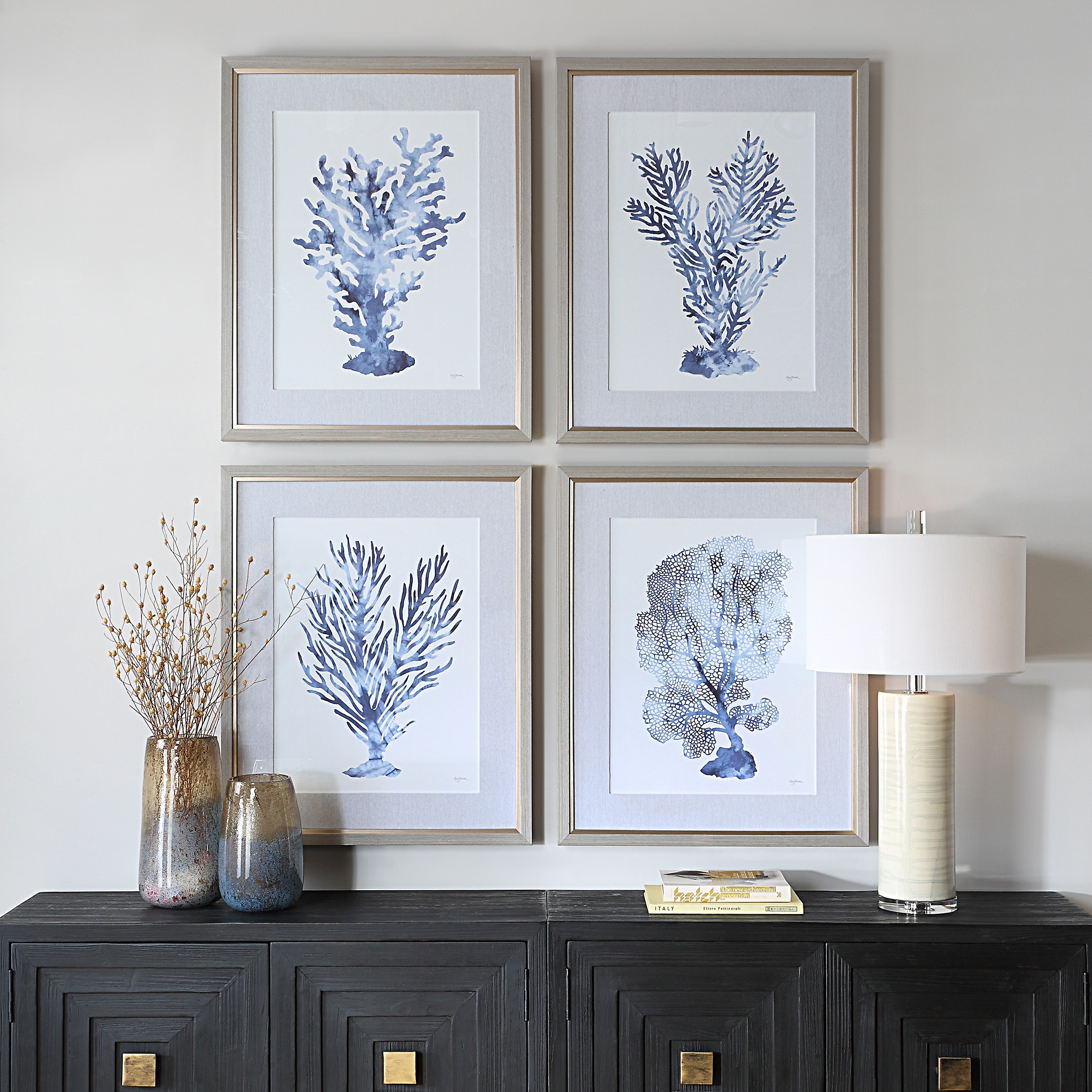 Shibori Coral Framed Prints Set/4 UT32428