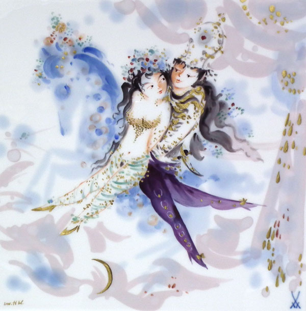 マイセン【アラビアンナイト馬に乗る女性と王様】37.5cm大型陶板画