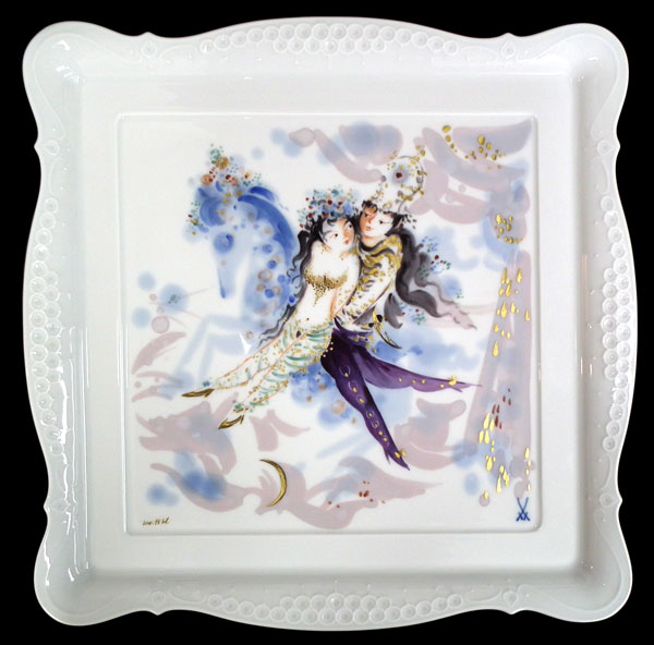 マイセン【アラビアンナイト馬に乗る女性と王様】37.5cm大型陶板画