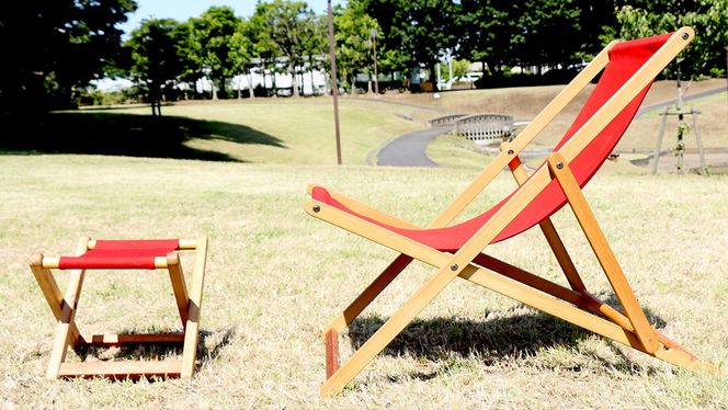 受注生産 》 布製 デッキ チェア 1脚 （ レッド ） 【 フットレスト