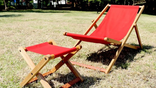 受注生産 》 布製 デッキ チェア 1脚 （ レッド ） 【 フットレスト