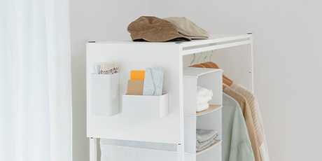 サイドパネル付きアイランドハンガーラック ホワイト 91×36.5×152.5cm