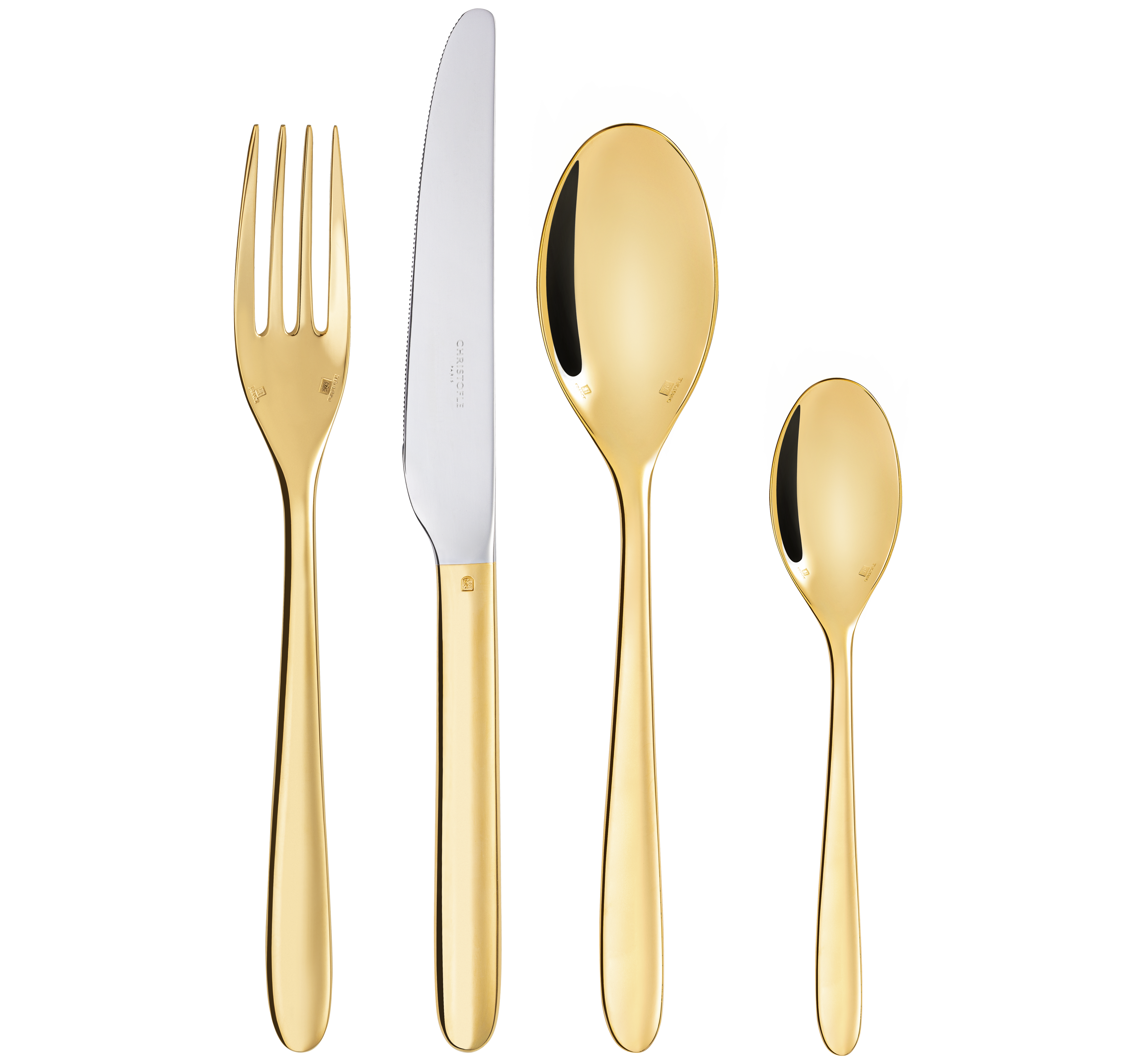 24 piece flatware set for 6 people in 24-carat gold gilded metal