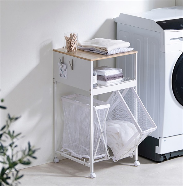 アイリスオーヤマ 天板付きランドリーワゴン ワイドタイプ バスケット