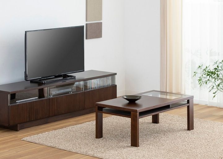 ガラス・ローテーブル～収納付き～モダンアジアンテイストの魅せる