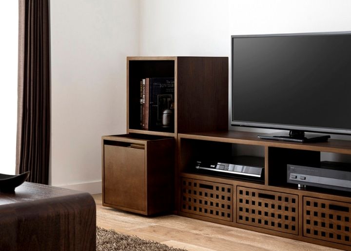 キューブ・テレビボード (GB) v01 セット ～ローボード～無垢材の素材