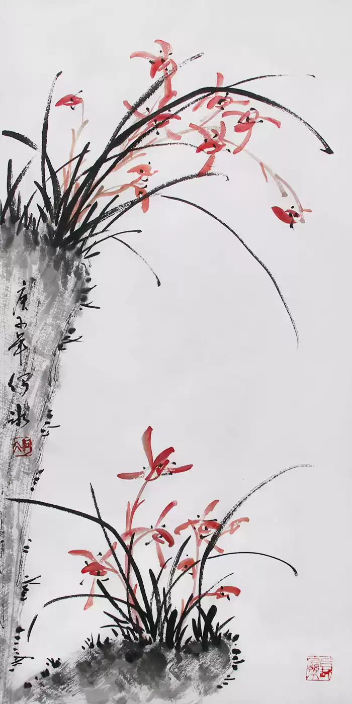 原创手绘国画兰花墨兰水墨画真迹书房办公室二尺竖幅挂画