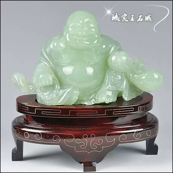 誠實玉石城天然岫玉佛雕擺件大肚彌勒佛國家級認證