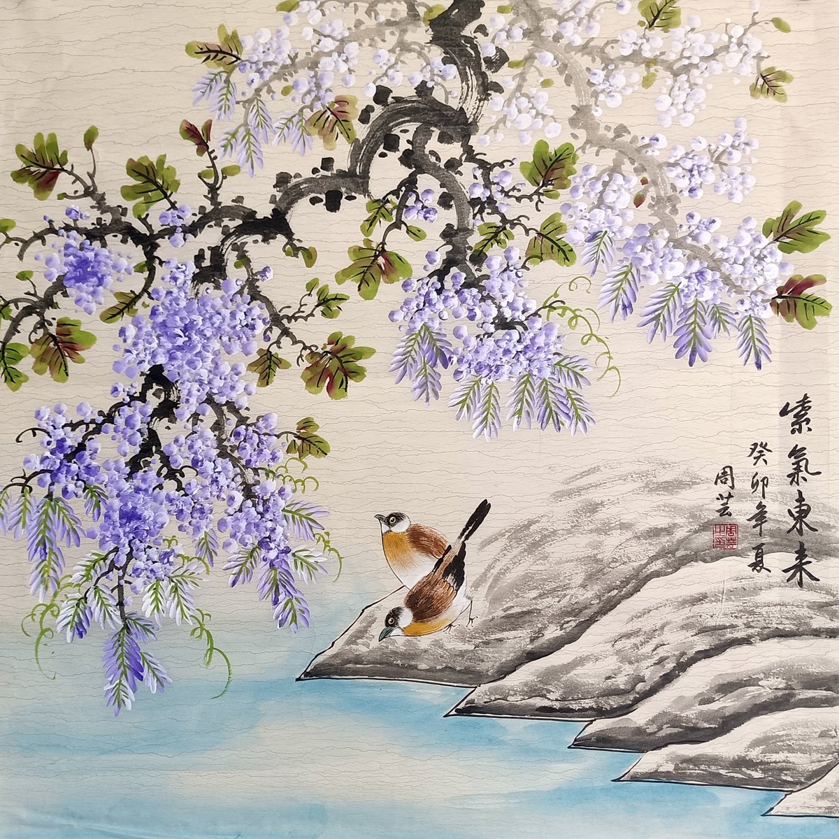 中国清代画家（王时敏画伯）の肉筆模写作品轴と肉筆花鳥画（5枚）共に