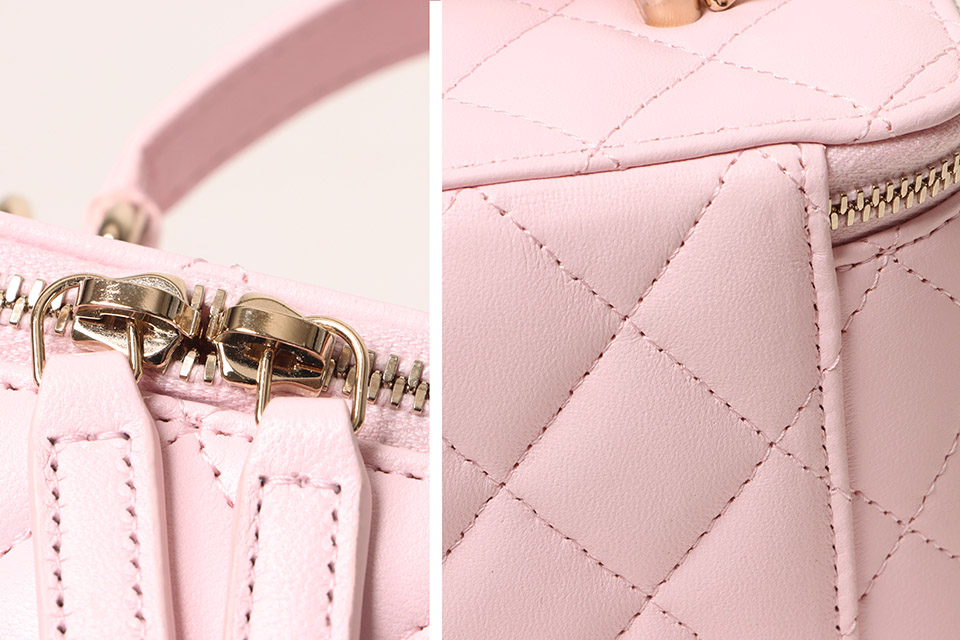 チェーンショルダー ミニバニティ ラム ピンク シャンパンゴールド金具