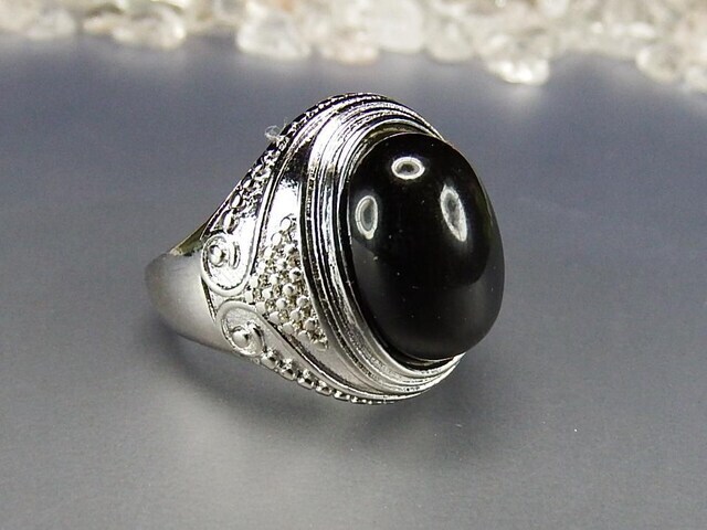 AAAブラックオブシディアン指輪約20号魔除け天然石リングU2-03 - 【石