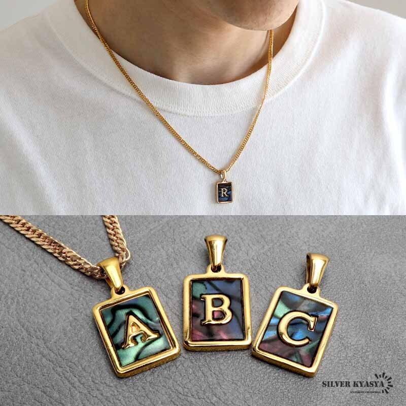 イニシャルネックレス アルファベットネックレス ゴールド ブラック