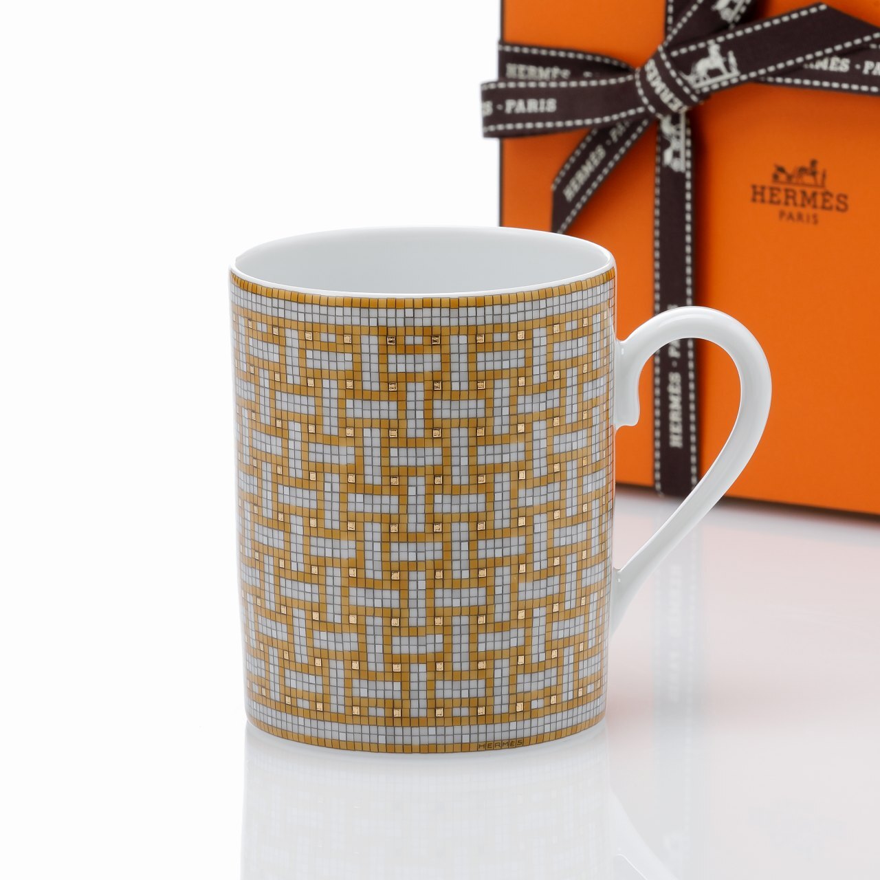 HERMES エルメス モザイク24 マグカップ ゴールド 名入れ彫刻代込み