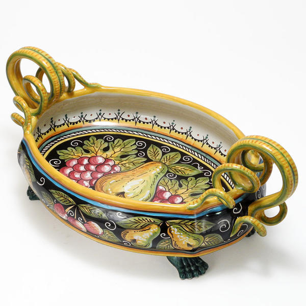 最高級 イタリア陶器 デルータ焼き 陶器製 脚付き テーブルセンター