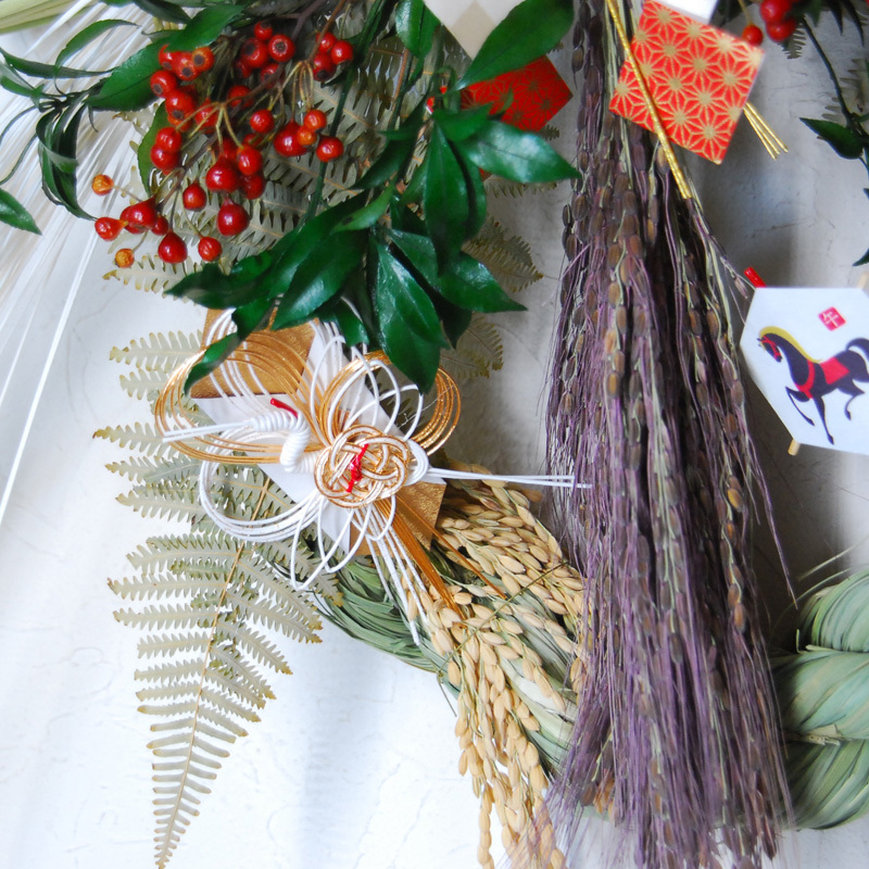 しめ飾り 正月飾り L 2026年 午年 梅 日本製 手作り 国産稲わら 国産
