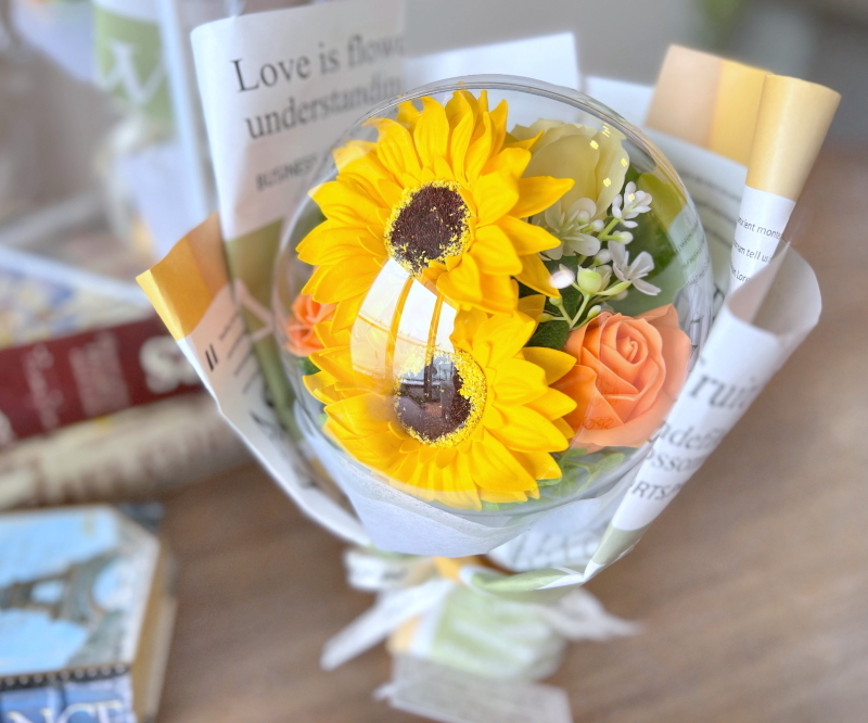 ひまわりカプセルブーケ 【 送料無料 】 ソープフラワー バルーン