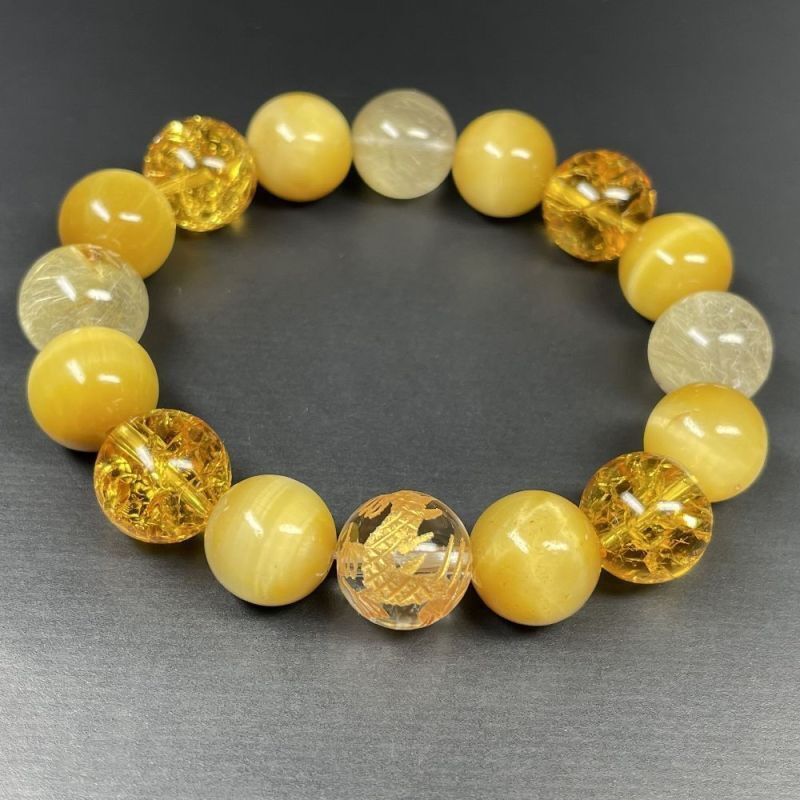 相性抜群の組み合わせ］12mm ブレスレット金彫皇帝龍 本水晶