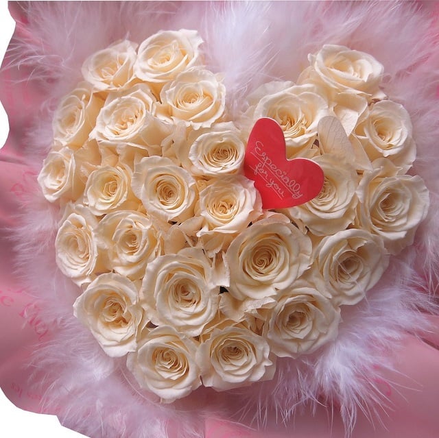 プリザーブドフラワー 誕生日プレゼント 彼女 ピンクバラ ハート 花束