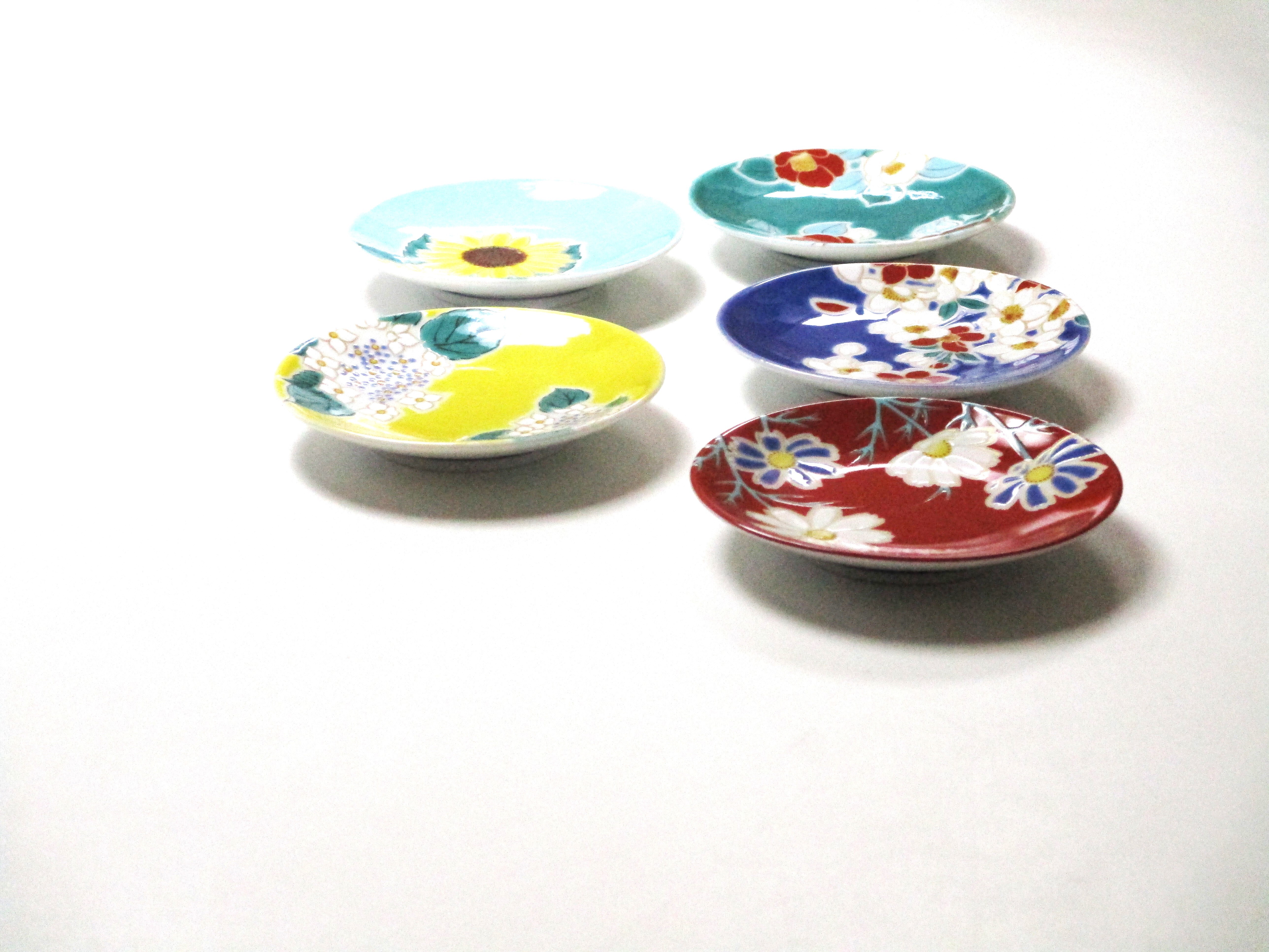 九谷焼 豆皿揃 四季の花/青郊窯 小皿 セット 【御結婚御祝・内祝・新築