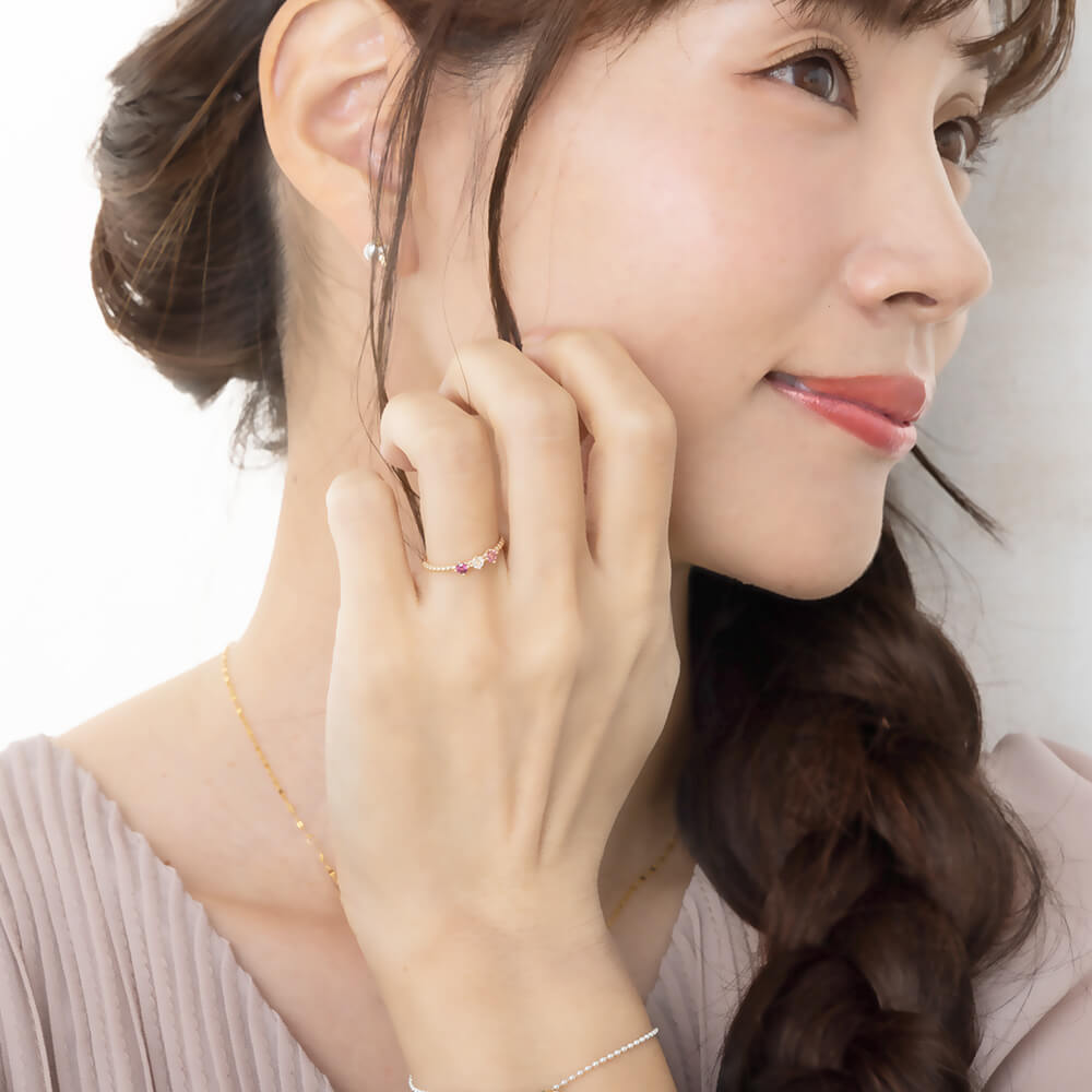 セミオーダー 3石選べる 誕生石 10金 リング ファミリーリング 天使の