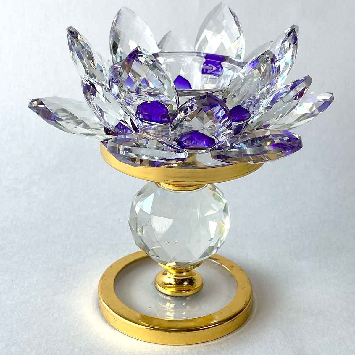 蓮の花 置物 キャンドル スタンド クリスタル ガラス サンキャッチャー