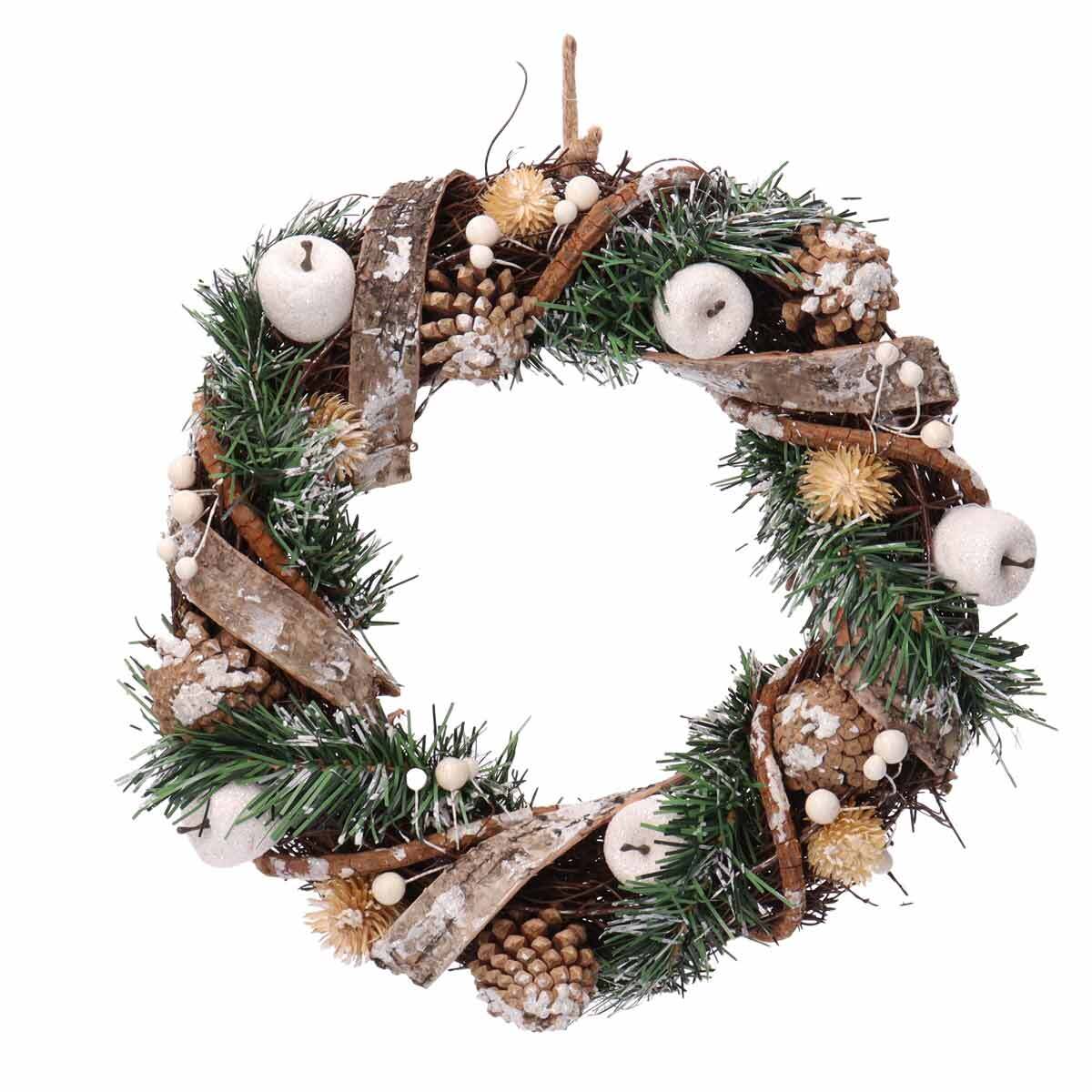 リース りんご 樹皮 クリスマス Mサイズ Christmas Xmas White Apple