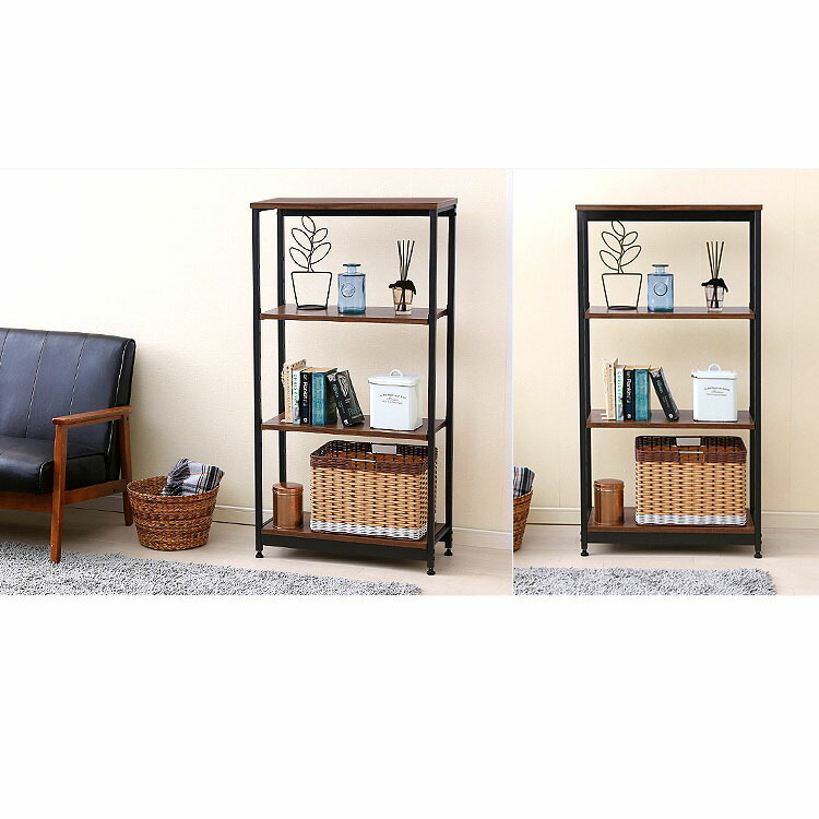 オープンラック スチールウッドラック 幅62cm 4段 ブラウン SWR-6212