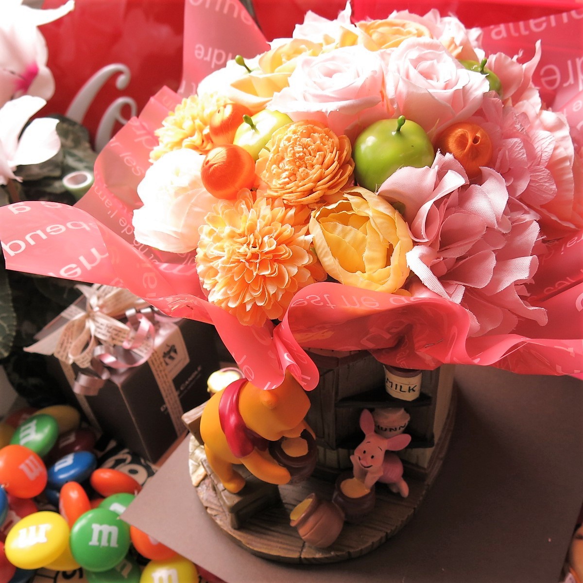 プーさん ピグレット プランター プリザーブドフラワー入り ケース付き