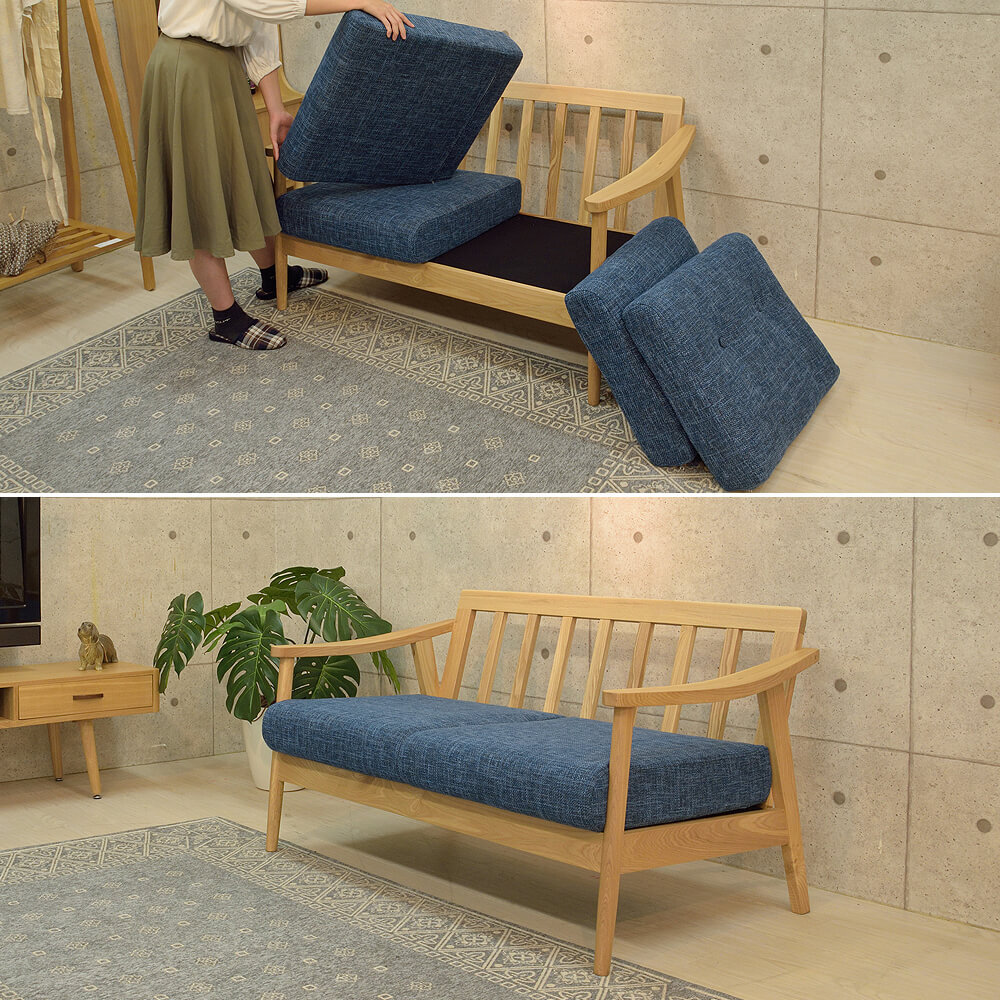 天然木2人掛けソファー リビング リビングソファ 2人掛けソファ