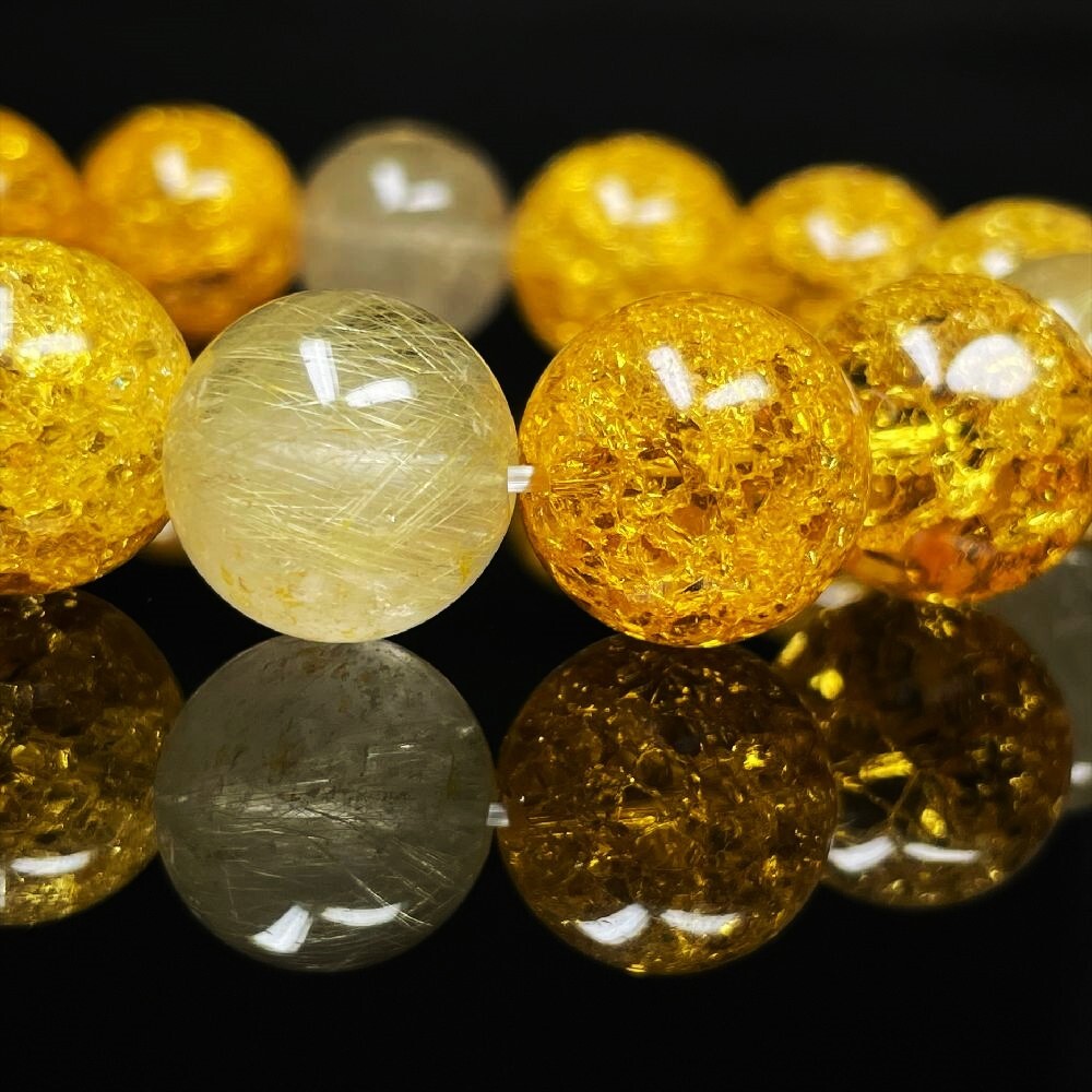 迫力満点の大粒］14mmパワーストーン ゴールドルチル シトリン 黄水晶