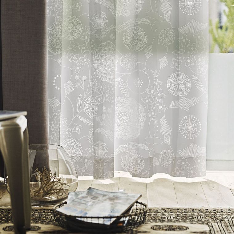 レースカーテン 幅100×丈198cm (2枚組）花柄 フラワー 総柄 植物柄 掃