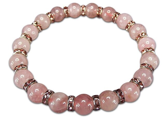 ディープローズクォーツ約8mmピンクロンデル数珠ブレスレット綺麗