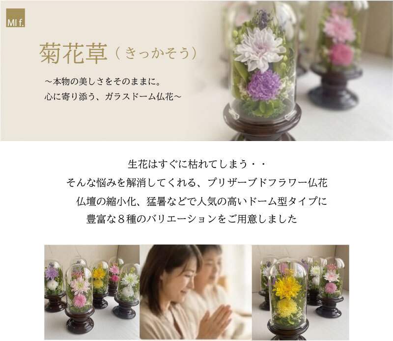 仏花 プリザーブドフラワー ガラスドーム お供え「菊花草