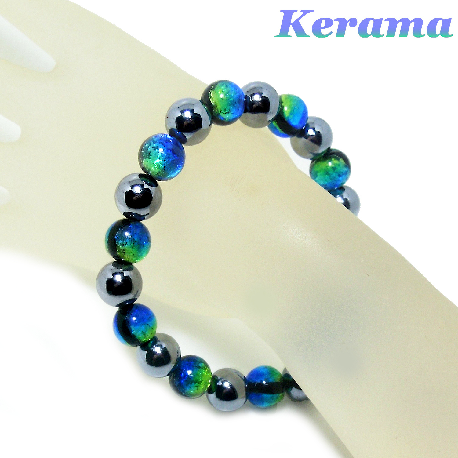 天然石ブレスレット】光る ホタルガラス ケラマ 10mm テラヘルツ鉱石