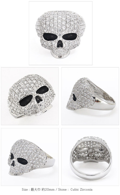 シルバー925 スカルリング キュービックジルコニア sv925 ドクロ 髑髏